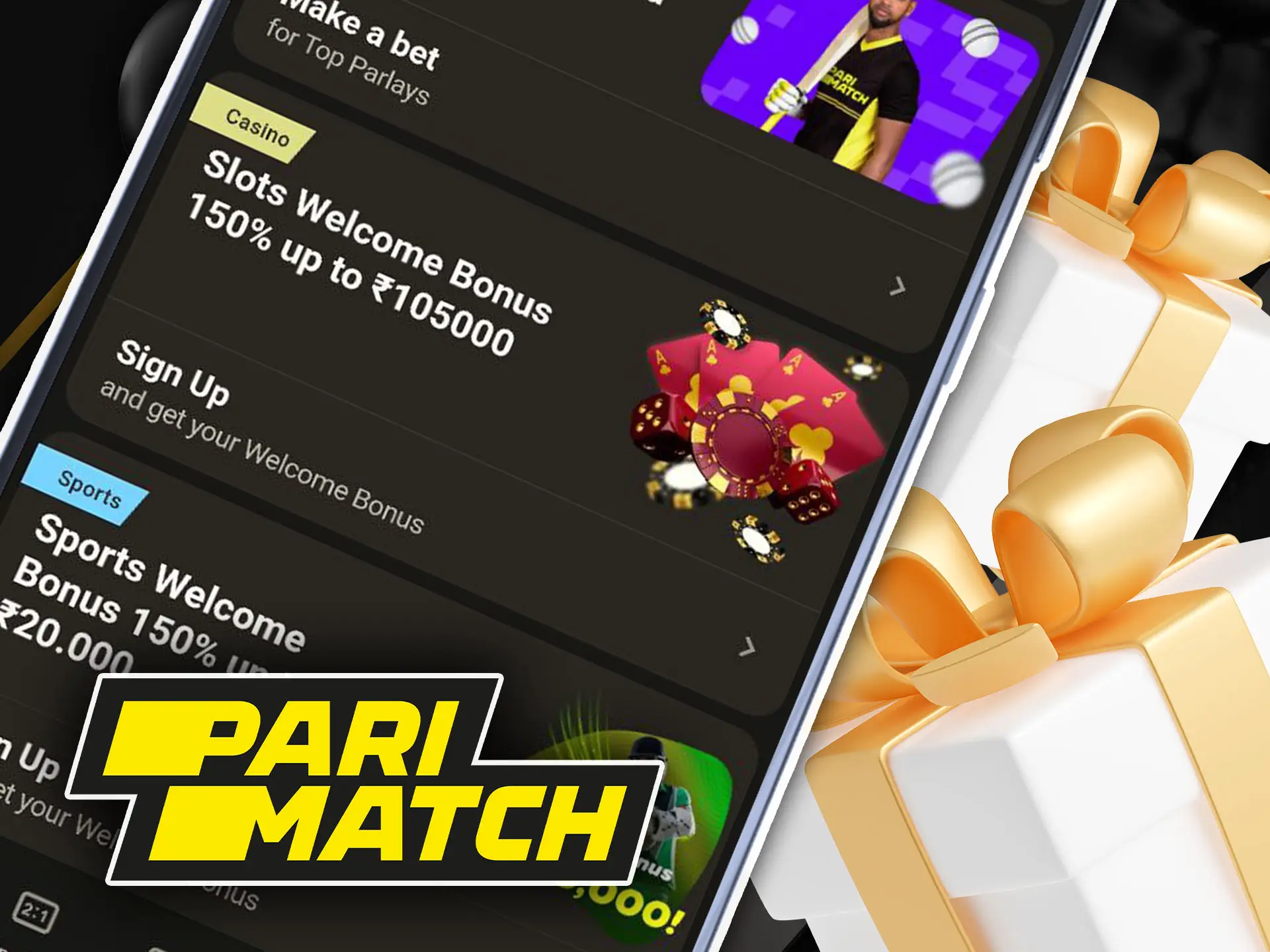 Casino bonus in the Parimatch app for India.