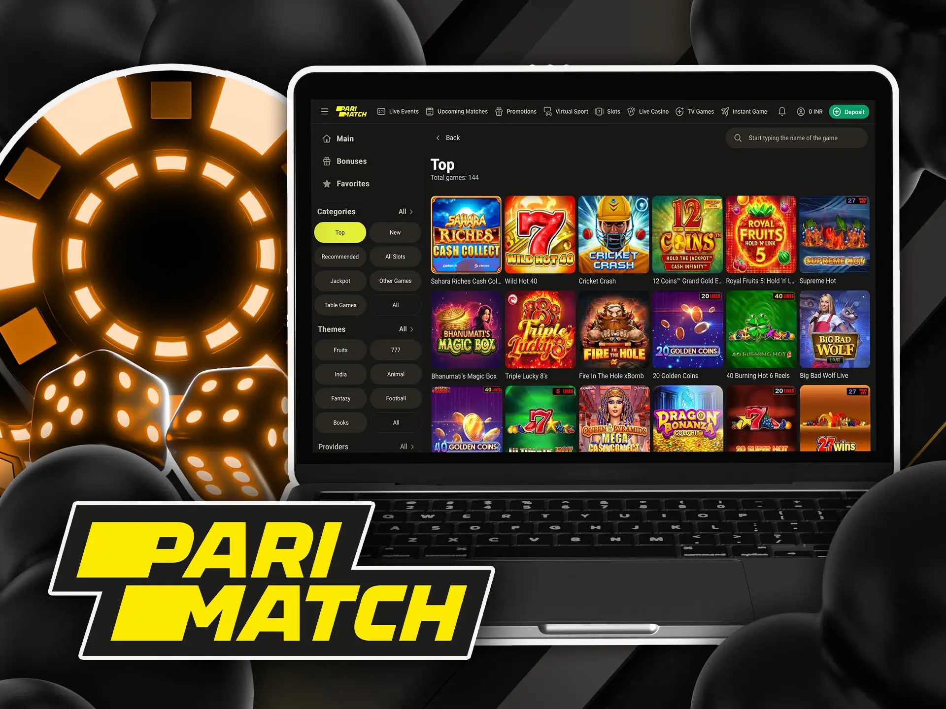 Popular slots at Parimatch casino in India.