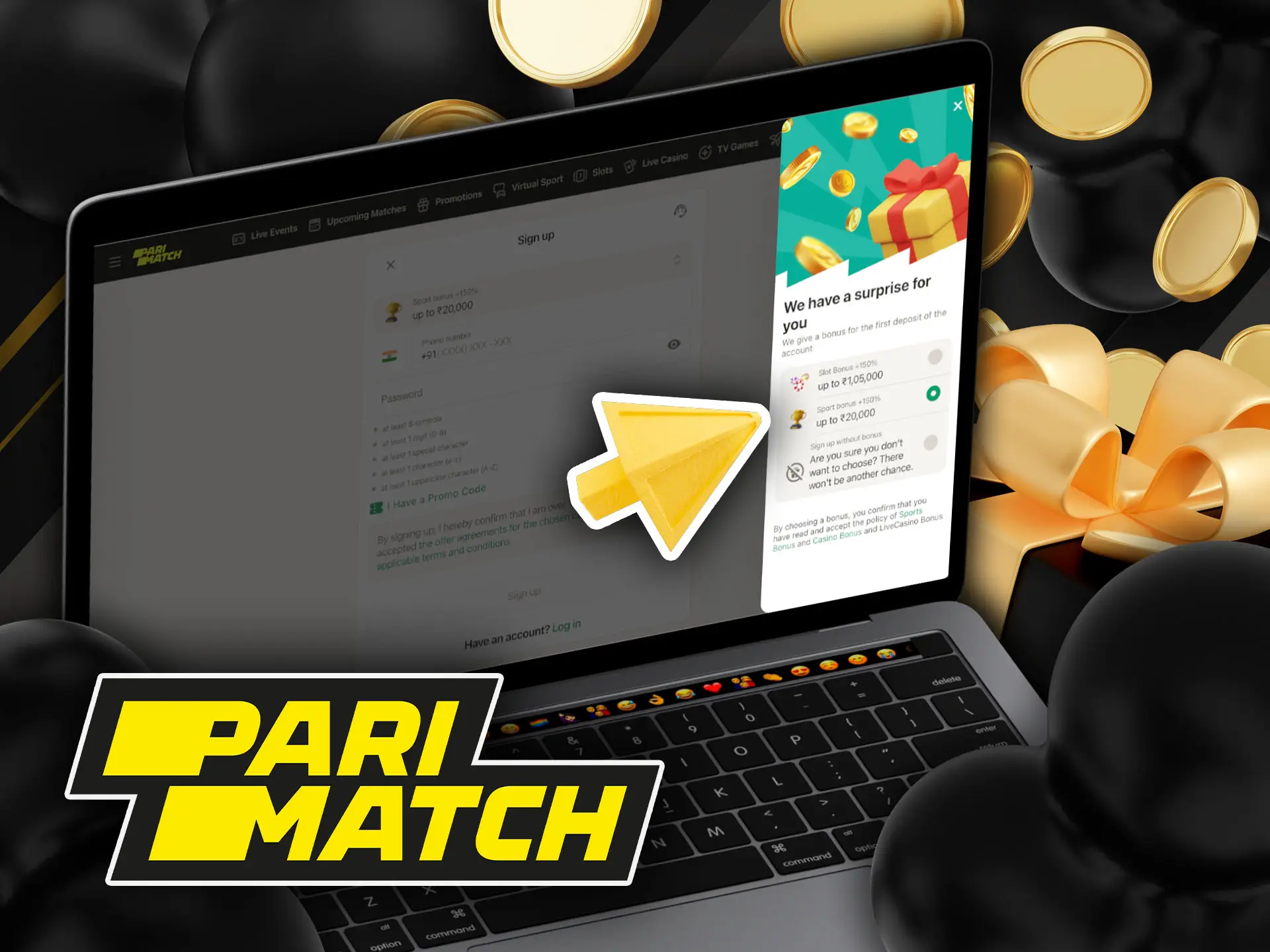 Bonus for the first deposit in Parimatch in India.