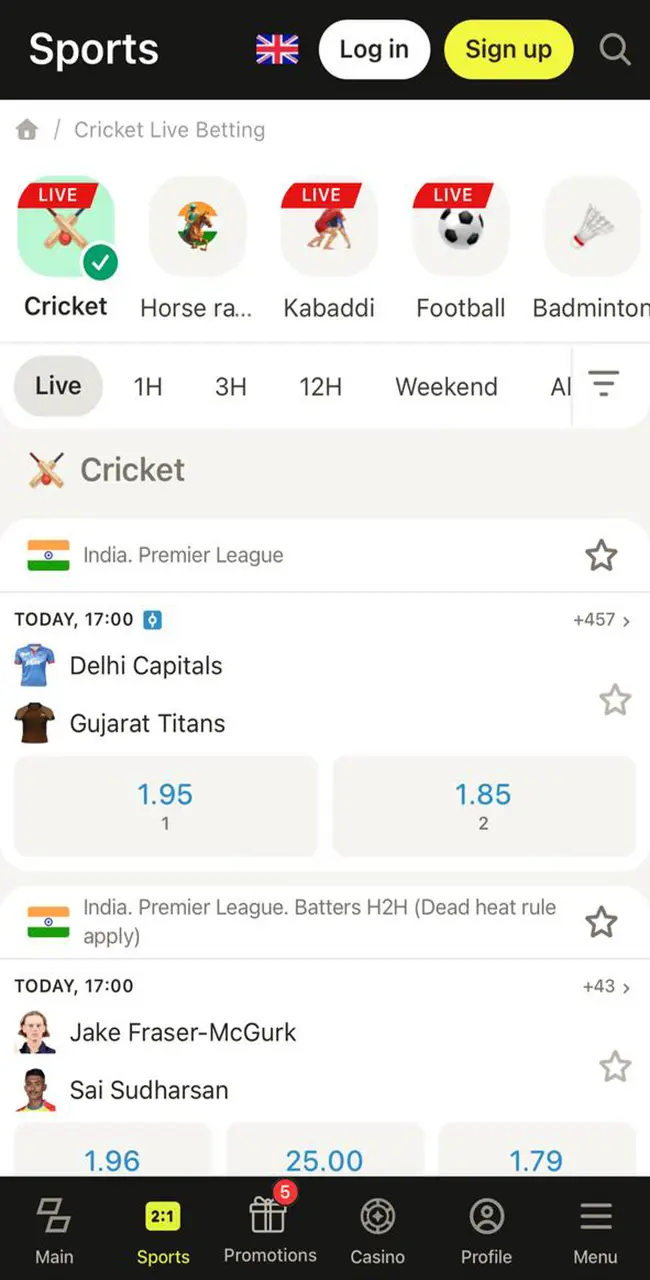 Cricket betting at Parimatch.