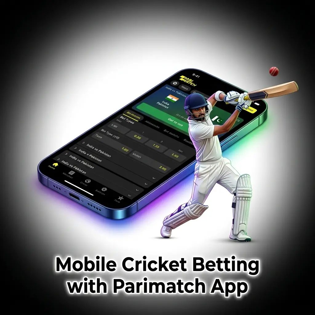 Parimatch mobile app interface showing cricket betting options on Android and iOS devices