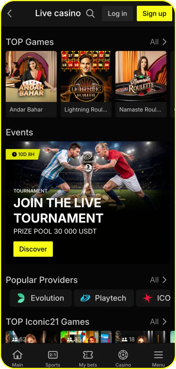 Explore real-time dealer card tables via the live casino section inside Parimatch app.