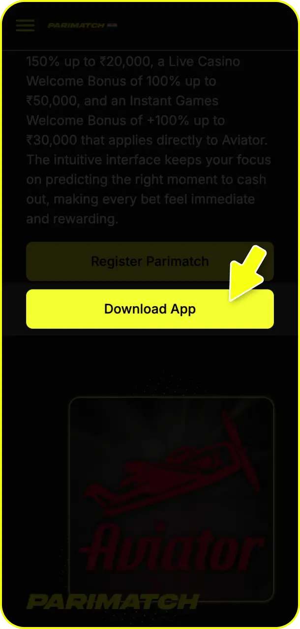 Tap the download link to initiate the official iOS file transfer for Parimatch Aviator.