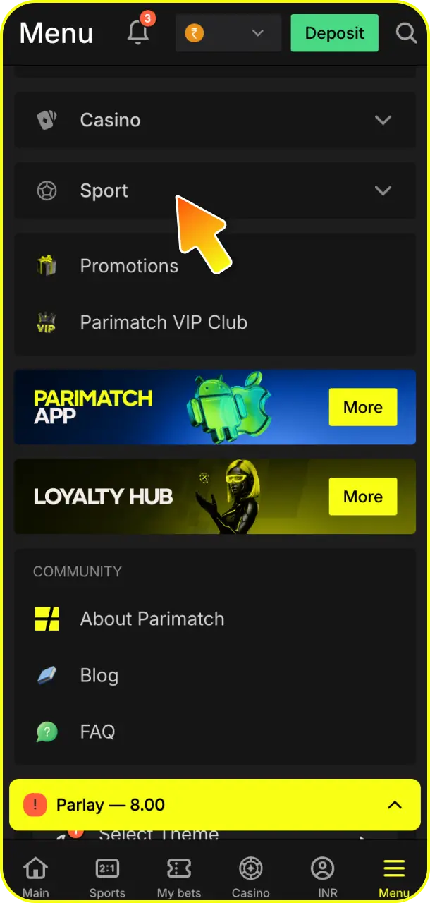 Open the primary gambling sportsbook layout to navigate to the sports section of the website.