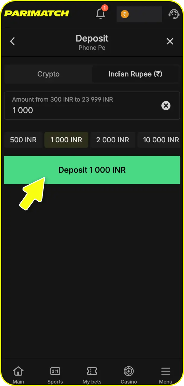 Fund your balance with real money to make your first deposit at Parimatch bonuses.
