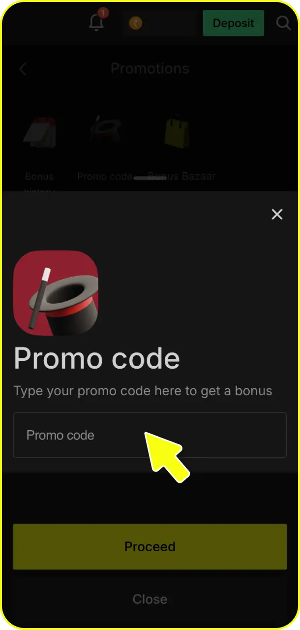 Input your copy-paste voucher string to enter your promo code securely on Parimatch bonuses.
