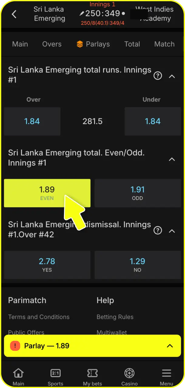 Browse through the interactive sportsbook directory to choose a league or match and start betting instantly on Parimatch.