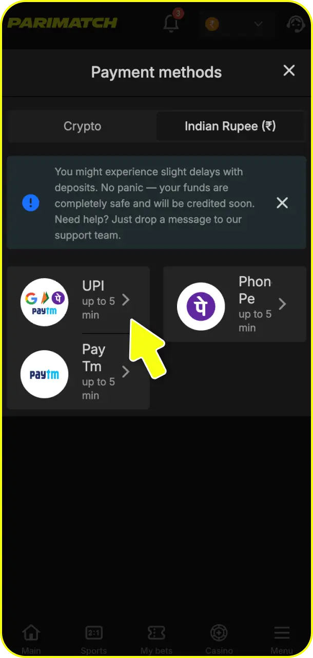 Access your profile securely to log in & go through verification steps on the Parimatch football platform.