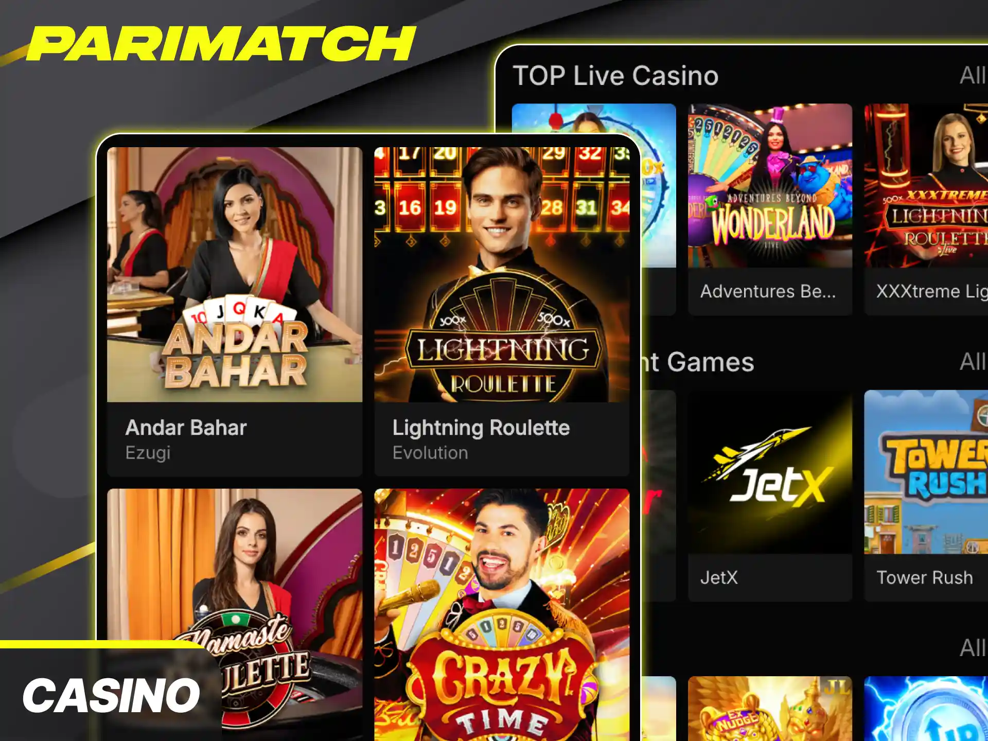 Open the vibrant Parimatch casino platform to play slots and live table games on your phone.