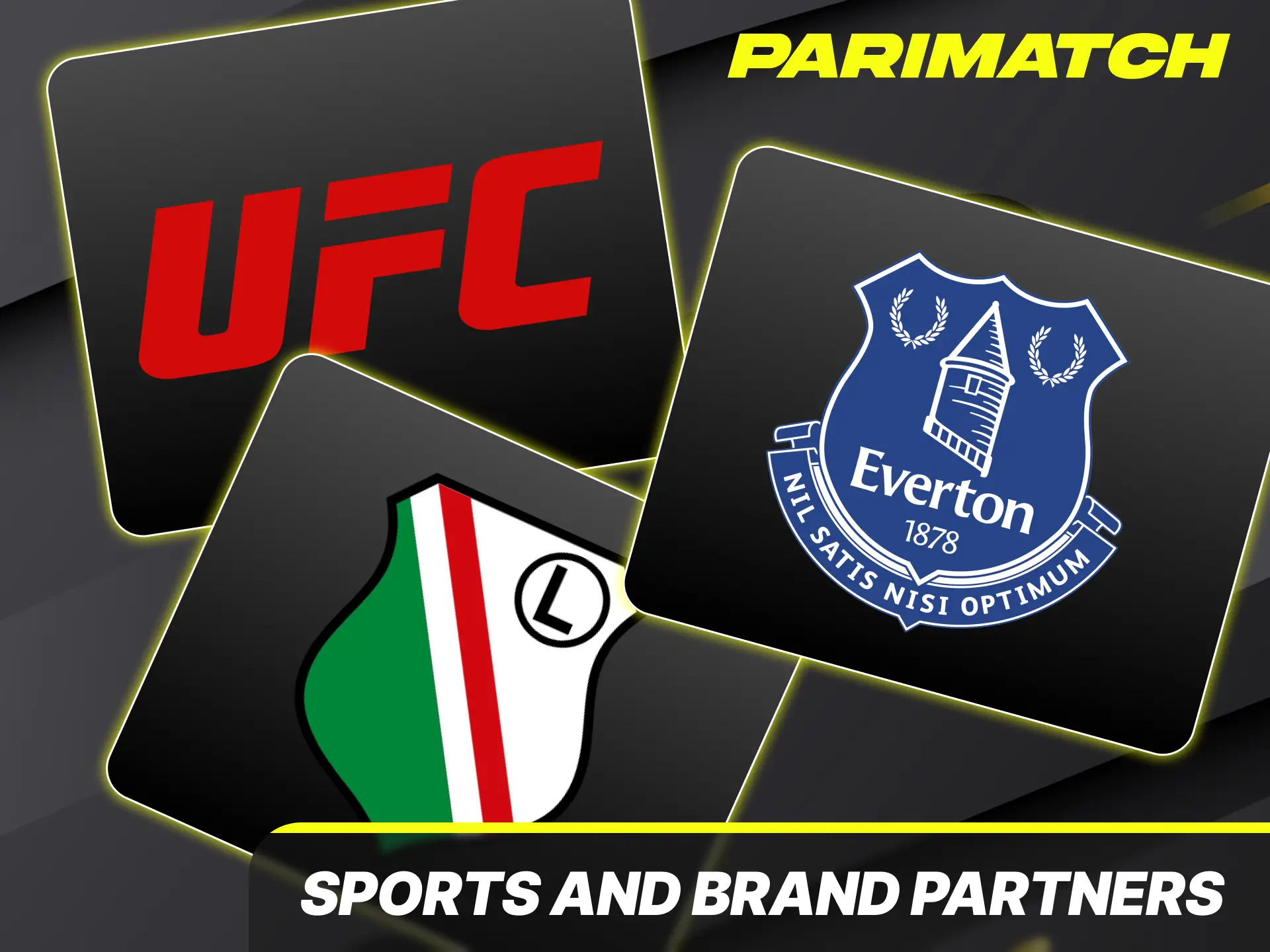 View our certified Parimatch official sports and brand partners listed on the mobile platform.