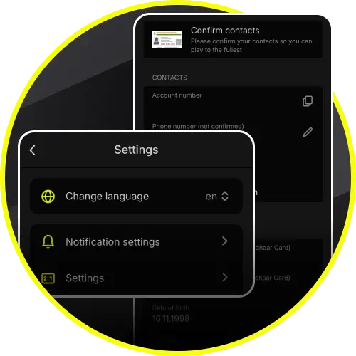 Manage your personal funds and track your history via user profile features in Parimatch app.