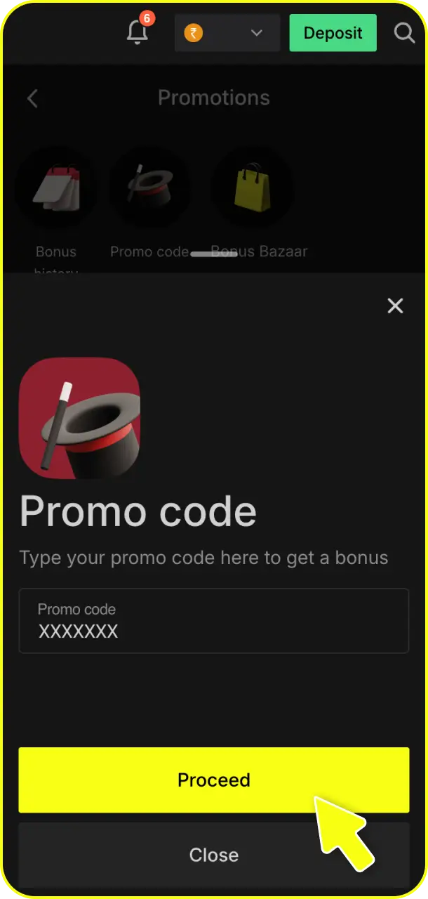 Navigate to your promotions menu and opt in to the bonus via Parimatch registration.