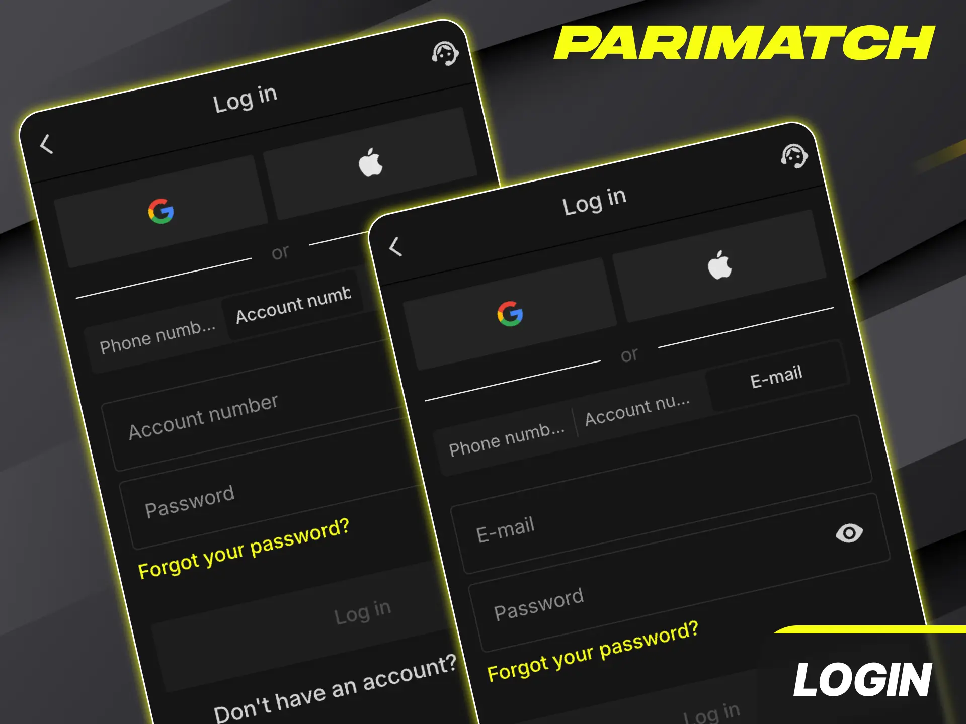 Access your existing player profile dashboard by completing a fast login to Parimatch account.